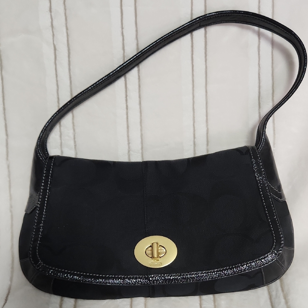 Coach Black Shoulder Bag with Gold Accent